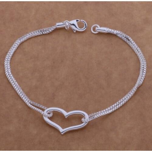 AH063 Hot sterling bracelet, sterling fashion jewelry Two line hanging heart /ajfajama axhajooa silver color