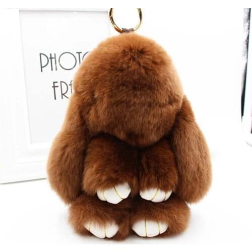 Hot 20CM Cute Plush Keychain Women Fur Pom Pom Angel Rabbit Key Ring Hare Pompom Plush Dolls Toy Girls Bag Car Key Pendant S329