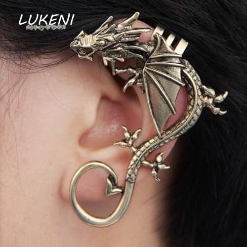 LUKENI 5Pcs/Lot Free Shipping Fashion Jewelry 2017 Punk Dragon Long Ear Cuff Earring Jackets For Women And Men EJ006
