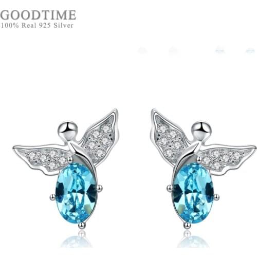 Fashion Girl Earring Pure 925 Sterling Silver Angel Shaped Crystal Womens Personality Sweet Zircon Earrings Commemorative Gift