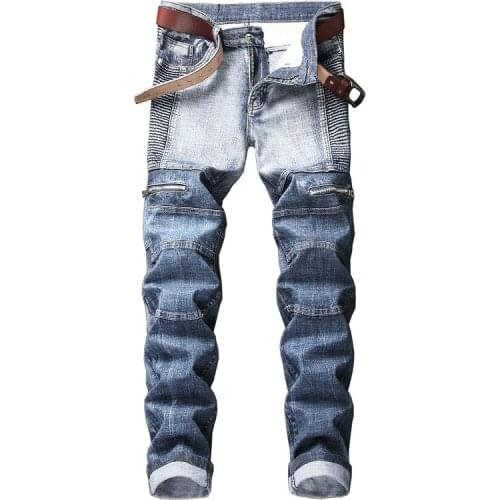 2021 Casual Mens Biker Skinny Jeans Slim Fit Rap Hip Hop Denim Trousers Men Jeans Homme Zipped Motorcycle Straight Pants