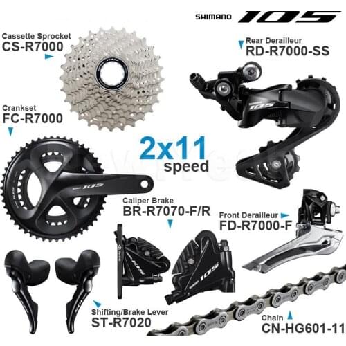 SHIMANO 105 2x11v Groupset include R7020 LEVER - 2x11-speed R7070 Rear Caliper R7000 Derailleur Cassette HG601 Genuine parts