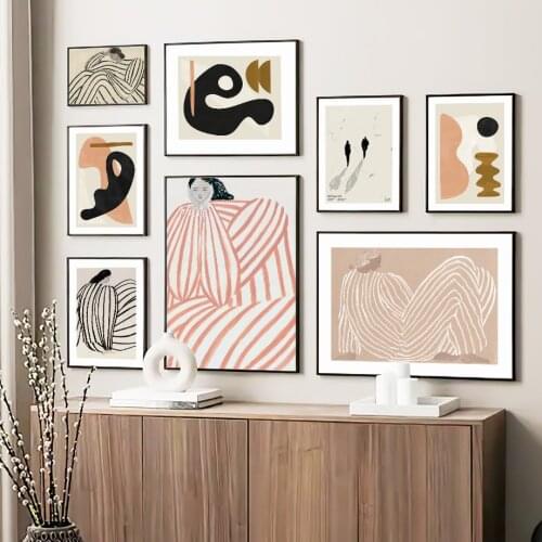 Wall Art Canvas Painting Abstract Line Girl Crayon Drawing Nordic Posters And Prints Wall Pictures For Living Room Decoration