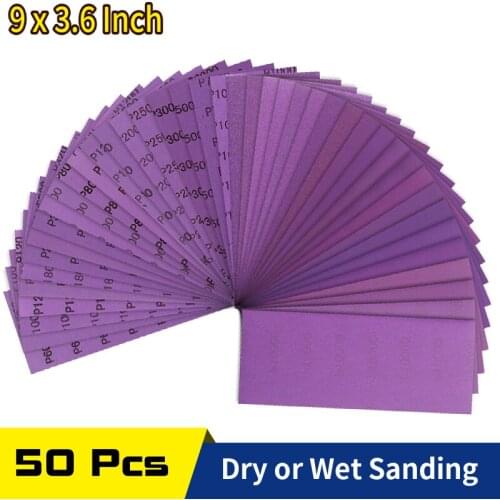 9 x 3.6 Inch 60-10000 Grit Sandpaper for Wood Furniture Finishing, Metal Sanding and Automotive Polishing, Dry Wet Sanding,50Pcs