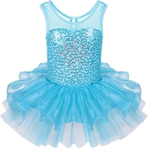 2018 New Sleeveless Ballerina Ball Party Costume Childrens Wear Girl Sequins Flower Dress Dance Dress Gymnastics Tights