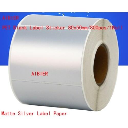 New AIBIER Matte silver waterproof label 80*50mm 800pcs/1Roll Thermal transfer blank PET barcode Labels adhesive printed sticker