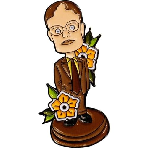 The Office Schrute Bobblehead Badge cute cubicle or desk accessory that will nod along to all your workplace antics