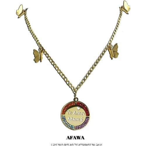 Te Amo Mama Stainless Steel Crystal Necklaces Pendants Te Amo Mamam Necklace Butterfly Jewelry conjuntos de joyas N9528S05