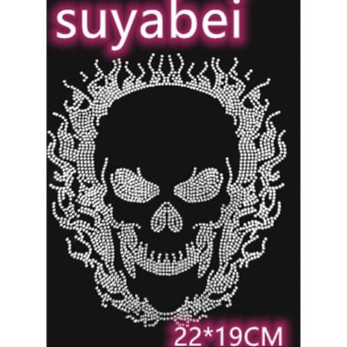 Flame skull strass iron hot fix rhinestone transfer motifs iron on crystal transfers design iron on applique patches for shirt