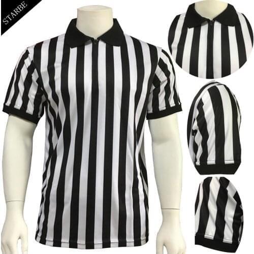 Dry Fit Polyester football refereee shirt black white stripes breathable basketball referee jersey