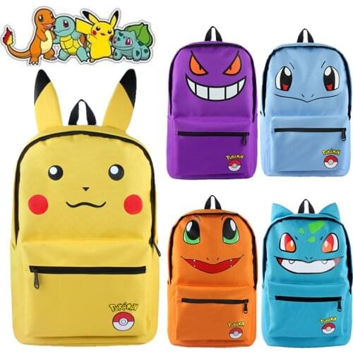 New Anime Pokemon Pikachu Gengar Backpack Student Cute Cartoon Ears Schoolbag Couple Bags Quality Canvas Bag Gift Shipping Free