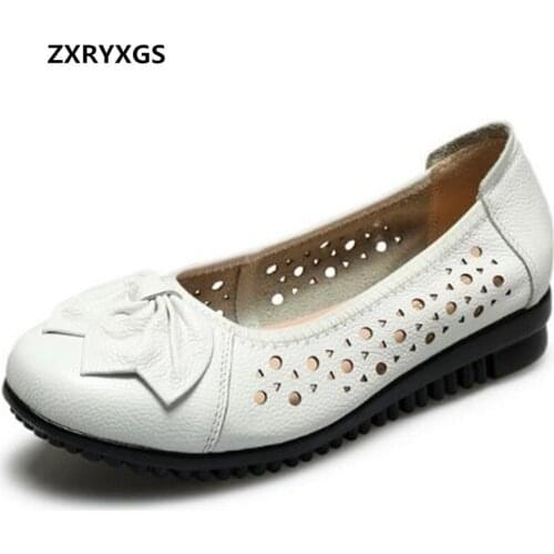 2020 New Sweet Bow Spring and Summer Shoes Women Flat Shoes Breathable Genuine Leather Sandals Fashion Casual Shoes Women Flats