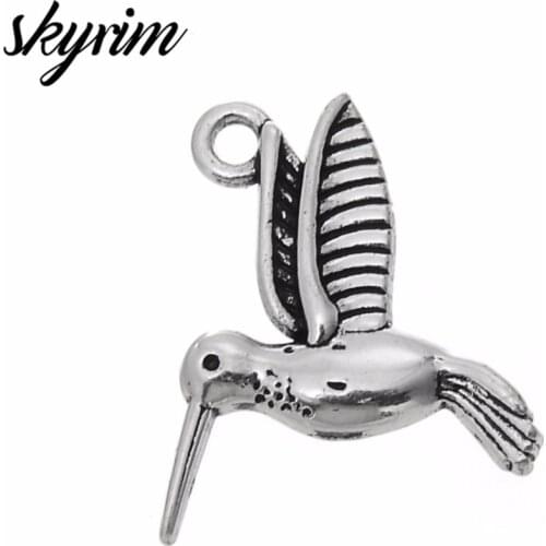 Skyrim 20pcs Animal World Flying Hummingbird One-side Charms Pendants For DIY Jewelry Necklaces&Bracelets Making Handmade Gifts