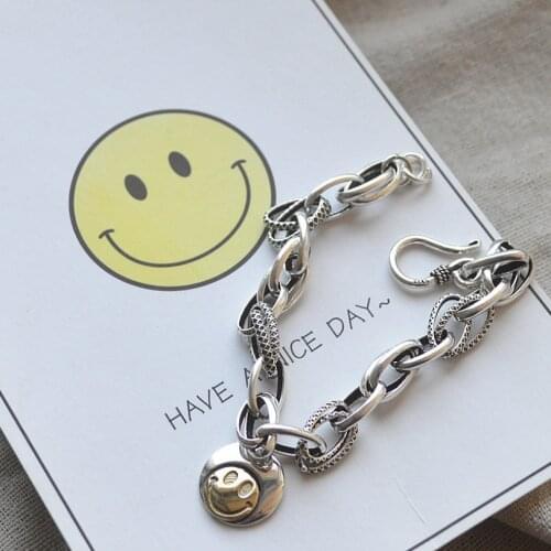 Smiley Geometric Thick Chain Bracelets For Women Hip Hop Trendy Retro Party Gift Fine Jewelry SAB320