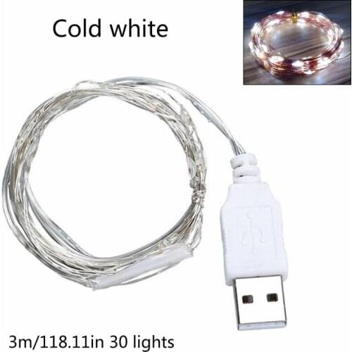 30 LED USB String Lights Silver Wire Garland Waterproof Fairy Lamp Christmas Wedding Party Decoration D5QB