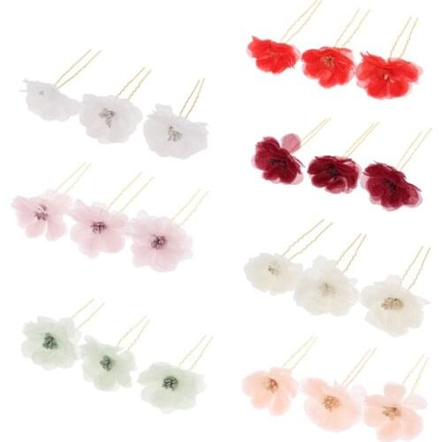 3Pcs Flower Hairpin Hair Clips Brooch Pins Accessories for Women Girl Bridal Headwear Ornament Jewelry