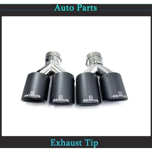 1Pair Universal Rolled Dual Matt Carbon Fiber Exhaust Tip Stainless Steel Exhaust Pipe Curly Muffler Tip With Remus Logo