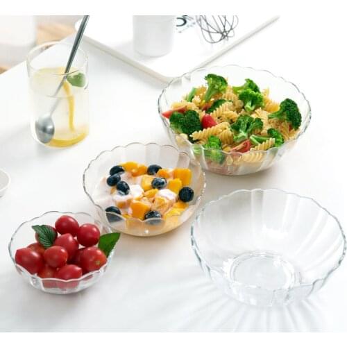 1Pc Transparent Glass Salad Bowl Ice Cream Fruit Bowl Dish Eco-friendly Microwave Tableware Soup Rice Noodle Bowls