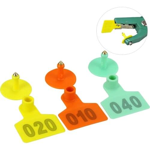 100Sets Livestock Sheep Pig Animal Ear Tags Signs 001-500 Farm Animal Identification Card Typing Copper Head Earrings Lables