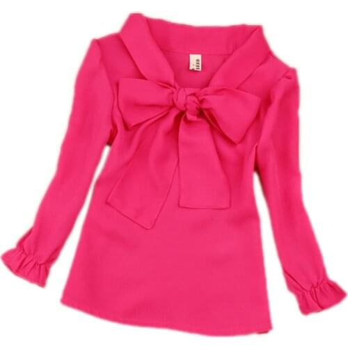 2019 Spring Kid Clothes Chiffon Girls Blouse Children Clothing Big Bow Tie School Girl White Blouse Children Shirt Tops 5 Color