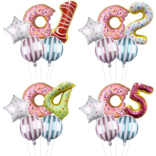 5pcs/lot 32inch Foil Donut Number Balloons with Doughnut Balloon Set Birthday Globos Birthday Party Decorations Kids Baby Shower