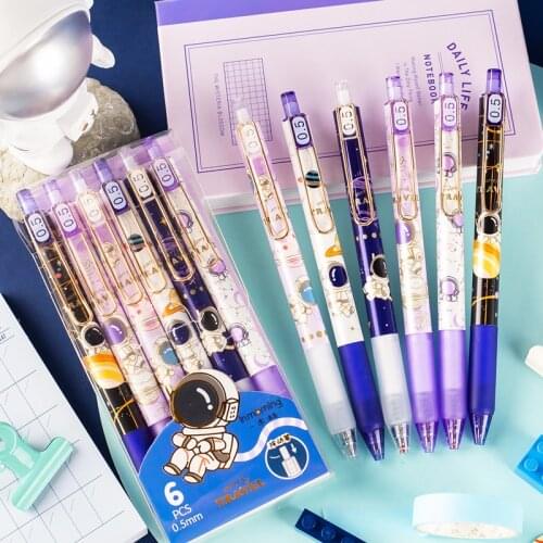 6PCS Cute Retractable Ball Point Pen 0.5mm Black ink Bullet Roller Pen Students Stationary material escolar