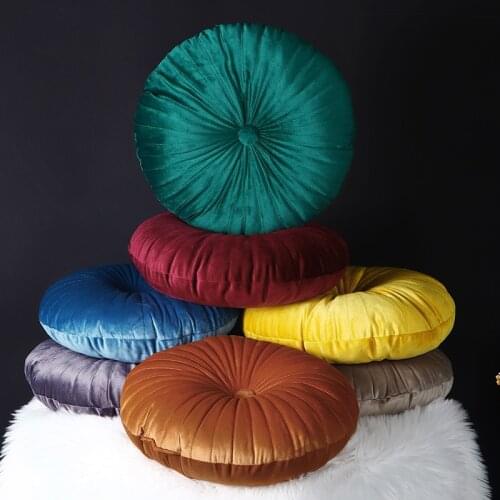 Velvet Round Solid Color Sofa Pillows Pumpkin Seat Cushion Bay Window Mat Soft Breathable Handmade Round Chair Cushion Pillow