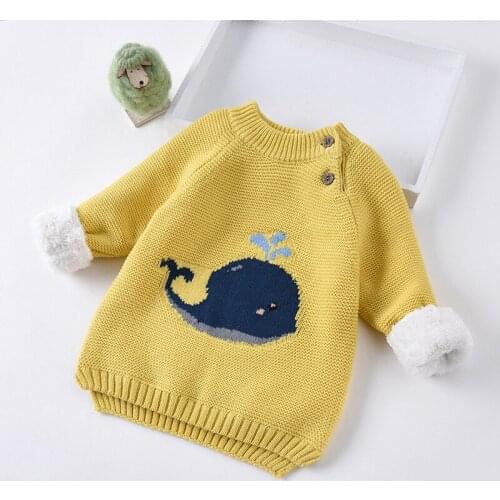 BINIDUCKLING Winter Toddler Boys Girls Sweater With Thick Fleece Kids Warm Cute Whale Design Pullover Childrens Clothes