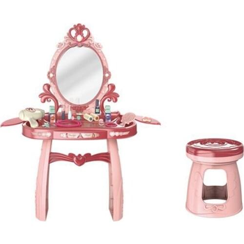 Girls Toddler Vanity Table Set Kids Toy with Sound and Light Mirror Beauty Accessories Little Princess Pretend Play Toys