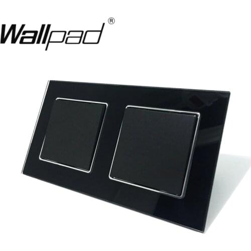 EU Double 1 Gang Light Switch Wallpad Luxury Black Crystal Glass Double Frame EU 1 Gang 2 Way + 1 Gang 2 Way Hook Mount