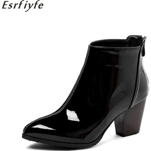 ESRFIYFE 2020 New Winter Woman Ankle Boots Pointed Toe High Heels Ladies Shoes Back Zipper Comfort Botas Mujer Ladies Shoes
