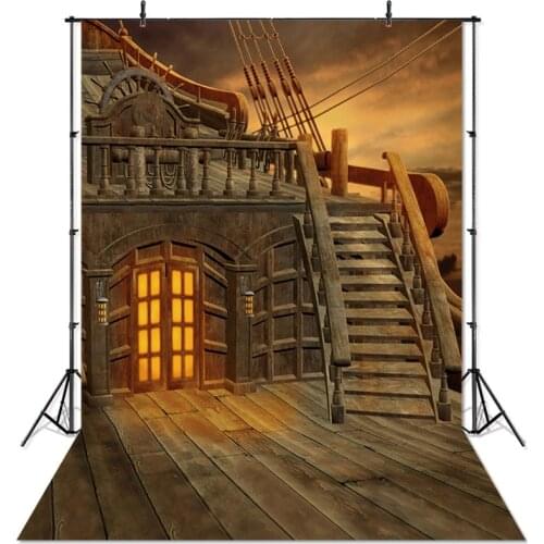 Pirate Ship Backdrop for Photography Children Pirates of the Caribbean Backdrops Wooden Background Photoshoot Photo Studio