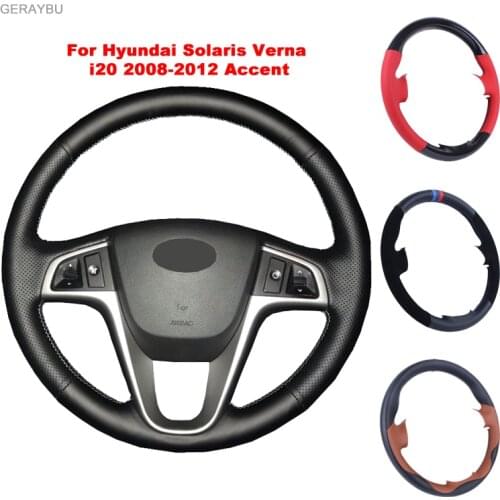 GERAYBU Custom DIY Hand-sewn Car Steering Wheel Cover For Hyundai Solaris Verna I20 2008-2012 Accent Breathable Wear-resistant