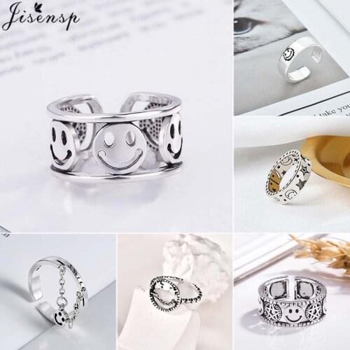 Jisensp New Trendy Charm Smile Face Rings for Women Men Adjustable Knuckle Party Rings Punk Cocktail Jewelry Gift anillos bijoux