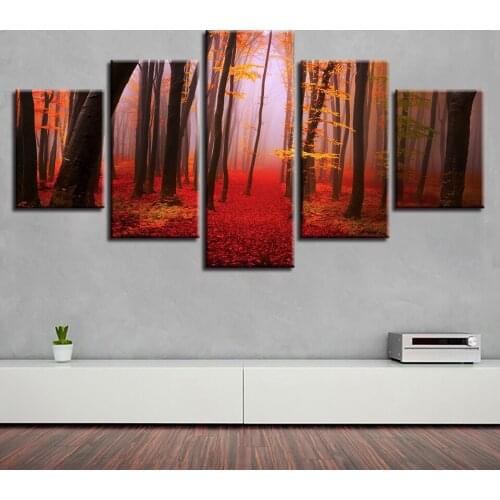 Maple forest covered with leaves 5pcs Modern Home Wall Decor CanvasPicture Art HD Print Painting On Canvas for Living Room
