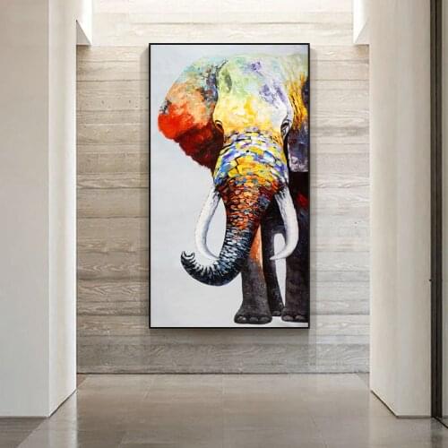 Colorful Cute Animal Elephant Secret Oil Painting On Canvas Decor Modern 100% Handmade Abstract Picture Hand Painted Painting