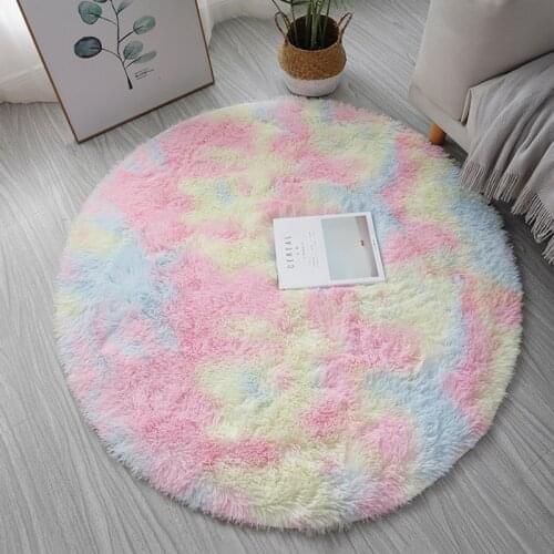 Round Plush Carpet Shaggy Fluffy Rugs for Living Room Bedroom Floor Mats Bedside Area Rugs Rainbow Soft Carpet Kids Room Mat