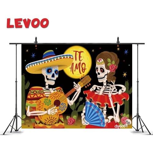 LEVOO Day Of The Dead Photography Backdrop Mexican Skeletons Cactus Roses Te Amo Photo Background Photographic Props Photophone