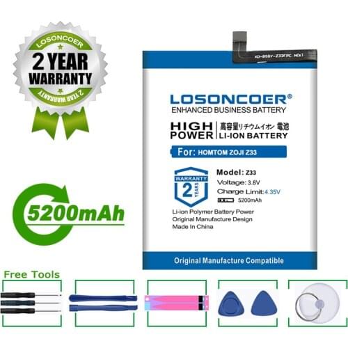 LOSONCOER Battery 5200mAh For HOMTOM ZOJI Z33 Smart Phone IP68 Waterproof MT6739Battery