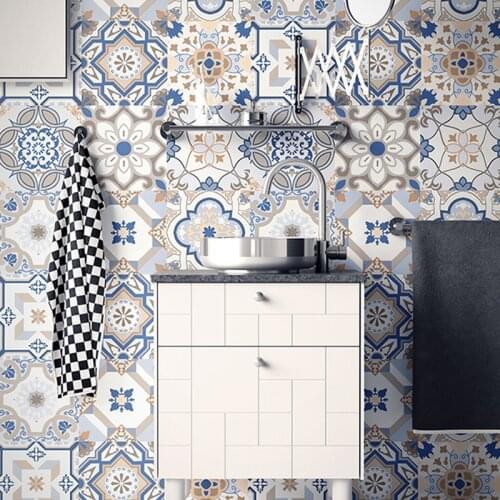 Morocco Retro Tiles Wall Stickers for Bathroom kitchen Tile Stickers Decor Adhesive Waterproof PVC Stair Waist Line 60x60cm DIY