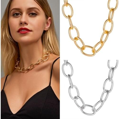 Punk Exaggerated Heavy Metal Big Thick Chain Choker Necklace Women Goth Fashion Night Club Jewelry Female Chocker Collier