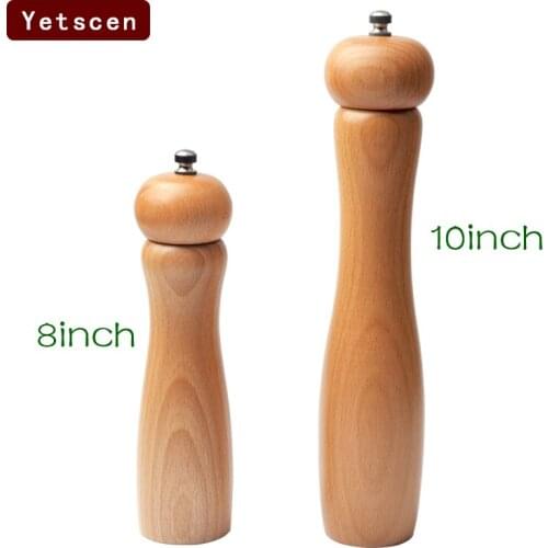 2 SIZE Round head Salt and Pepper Mill Grinder Set Beech Wooden material Nature Wood 8"/10"set 1
