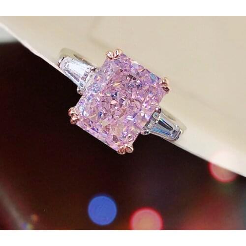 Cute Real 925 Sterling Silver 2 Carats Pink Created Moissanite Rings For Women Sparkling Wedding Party Bridal Fine Jewelry