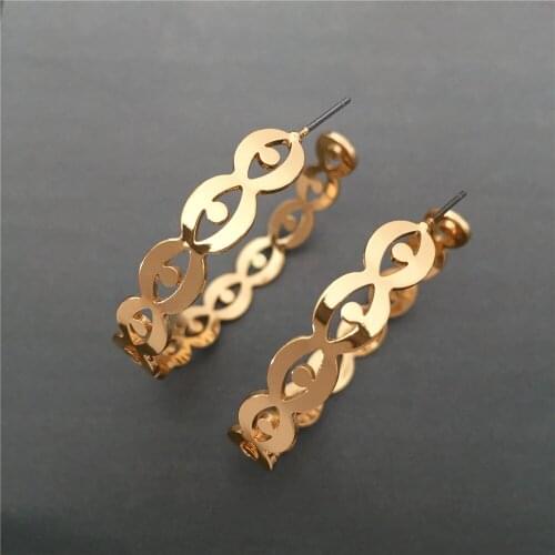 Trendy Hollow Chain Hoop Earrings Temperament Simple Design Circle Statement Earrings Jewelry Metal Geometric Fashion Earrings