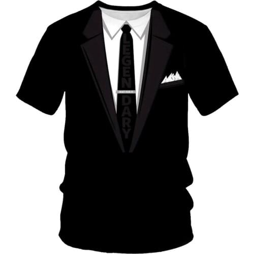 Gentleman dress 3D pattern printing mens short-sleeved O-neck mens summer new casual street mens clothing full size t-shirt