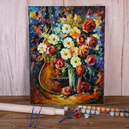 Guitar And Flowers Coloring By Numbers Painting Complete Kit Oil Paints 40*50 Oil Painting Home Decor Adults Wholesale Art