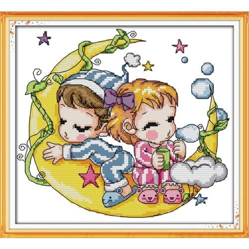 The morning on the moon cross stitch kit cartoon 14ct 18ct count canvas stitches embroidery DIY handmade needlework plus