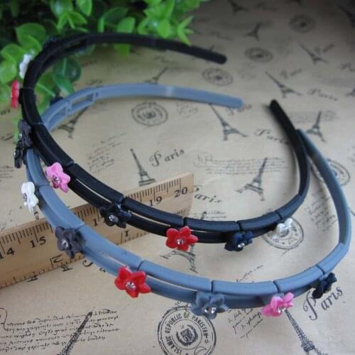 New 10pcs/lot plastic flowers hairbands girls' hair accessories fashionable plastic headband with rhinestone wholesale