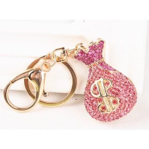 New Wallet Moneybag Purse Pink Crystal Rhinestone Charm Pendant Handbag Key Ring Chain Creative Birthday Best Gift