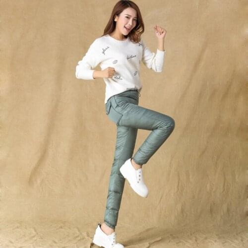 Autumn and winter womens new 80% white duck down high waist Slim warm feather cotton thick pencil pants TB7839